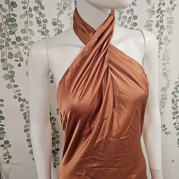 NWOT Show Me Your MuMu Jasmine Halter Maxi Dress In Cooper Luxe Satin - Picture 4 of 8